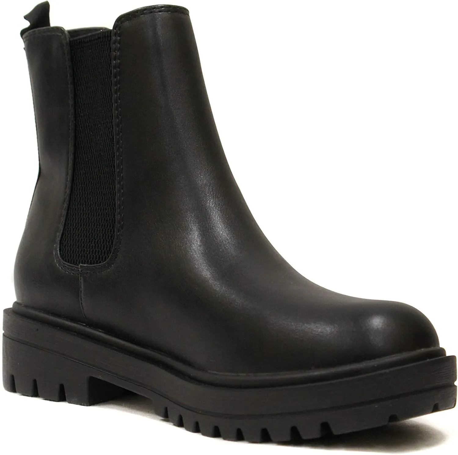 Soda Pilot ~ Women Lug Sole Low Heel Chelsea Fashion Ankle Bootie w/Double Elastic Gore