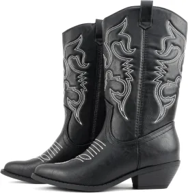 Soda TELLER ~ Women's Western Cowboy Boots with Stitched Detailing, Pointed Toe, and Low Block Heel