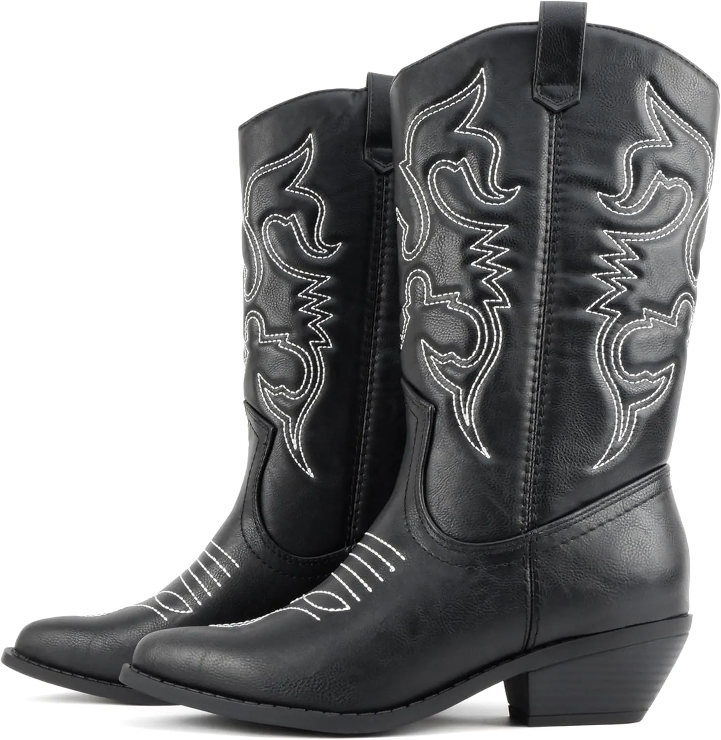 Soda TELLER ~ Women's Western Cowboy Boots with Stitched Detailing, Pointed Toe, and Low Block Heel
