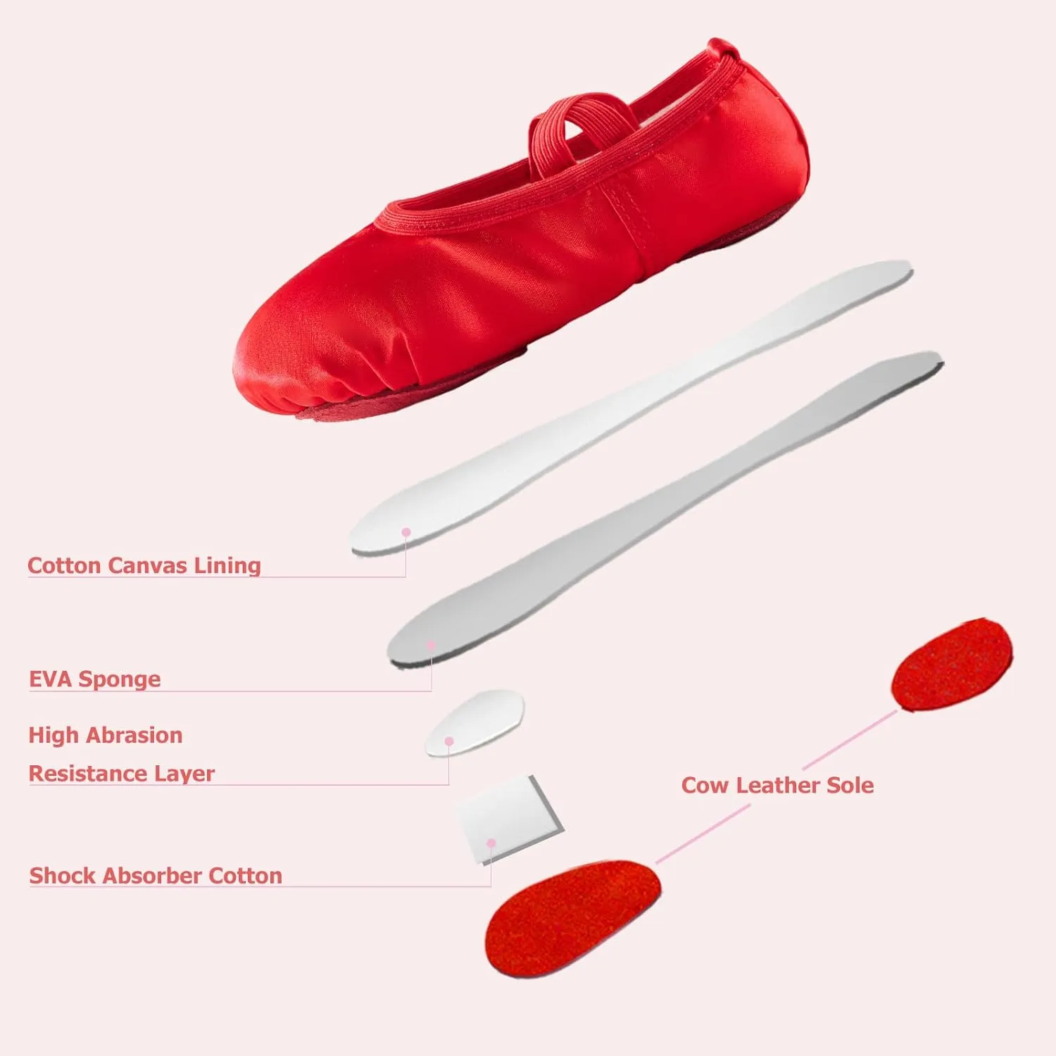 TRIPLE DEER Ballet Shoes for Girls, Satin Dance Practice Slippers Split Soft Leather Flat Sole Yoga Gymnastics Shoes (Toddler/Little/Big Kid)