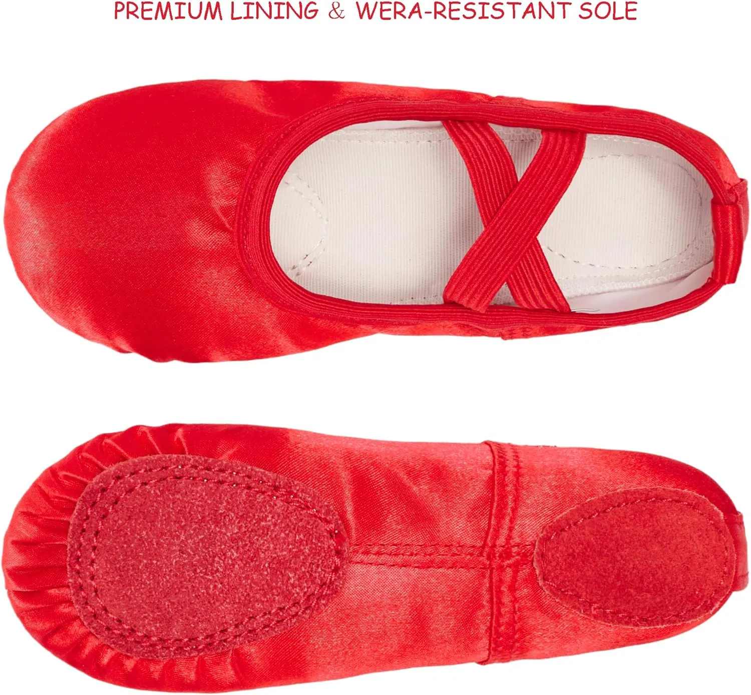 TRIPLE DEER Ballet Shoes for Girls, Satin Dance Practice Slippers Split Soft Leather Flat Sole Yoga Gymnastics Shoes (Toddler/Little/Big Kid)