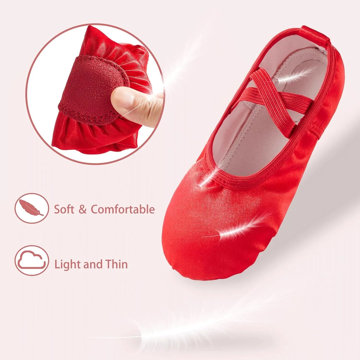 TRIPLE DEER Ballet Shoes for Girls, Satin Dance Practice Slippers Split Soft Leather Flat Sole Yoga Gymnastics Shoes (Toddler/Little/Big Kid)