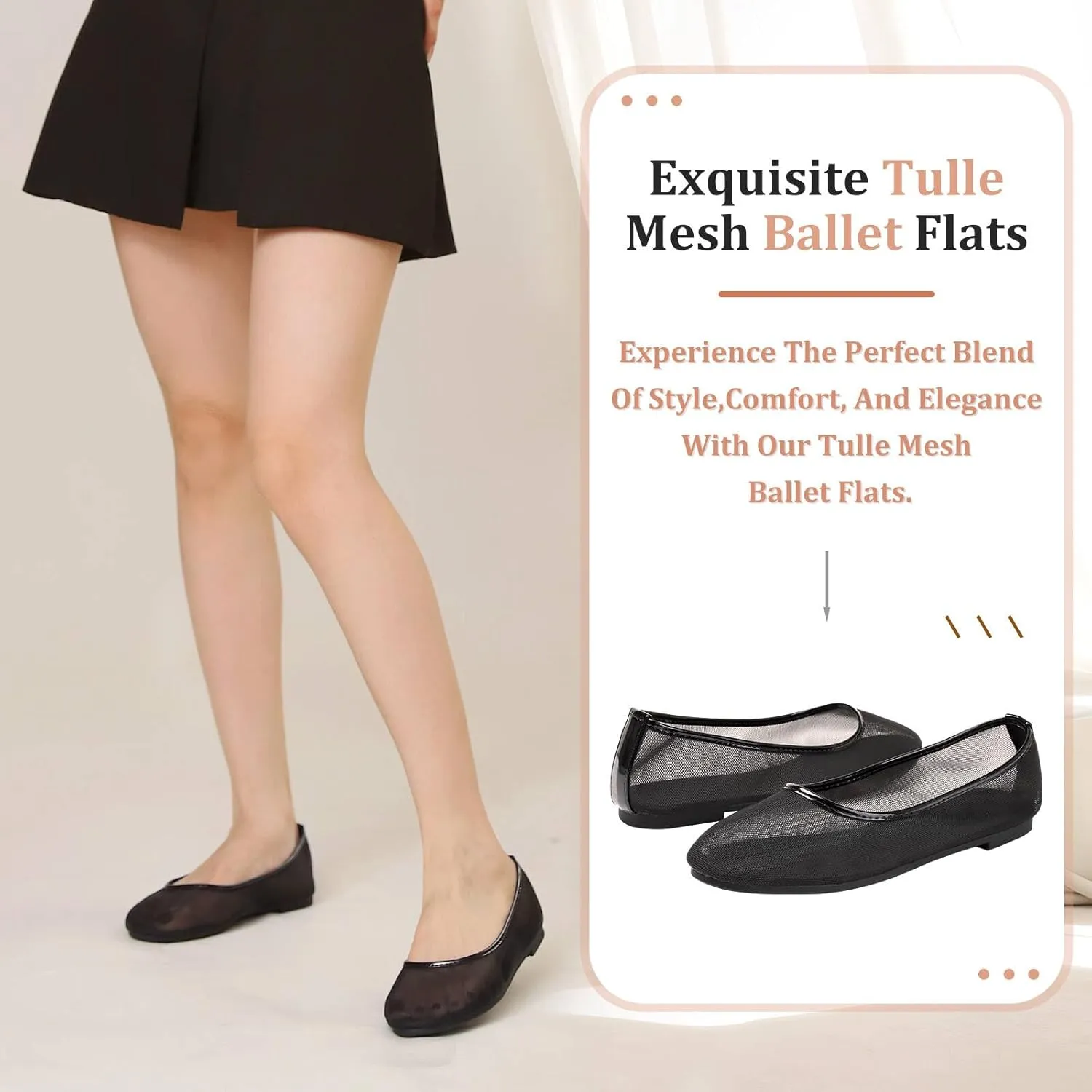 Tulle Mesh Ballet Flats Elegant Round Toe Work Dress Shoes Chic Comfortable Stylish Footwear for Everyday Use