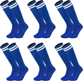 Ultrafun 6 Pairs Kids Youth Soccer Socks Solid Striped Knee High Tube Football Sports Socks for Boys Girls 6-12 Years Old