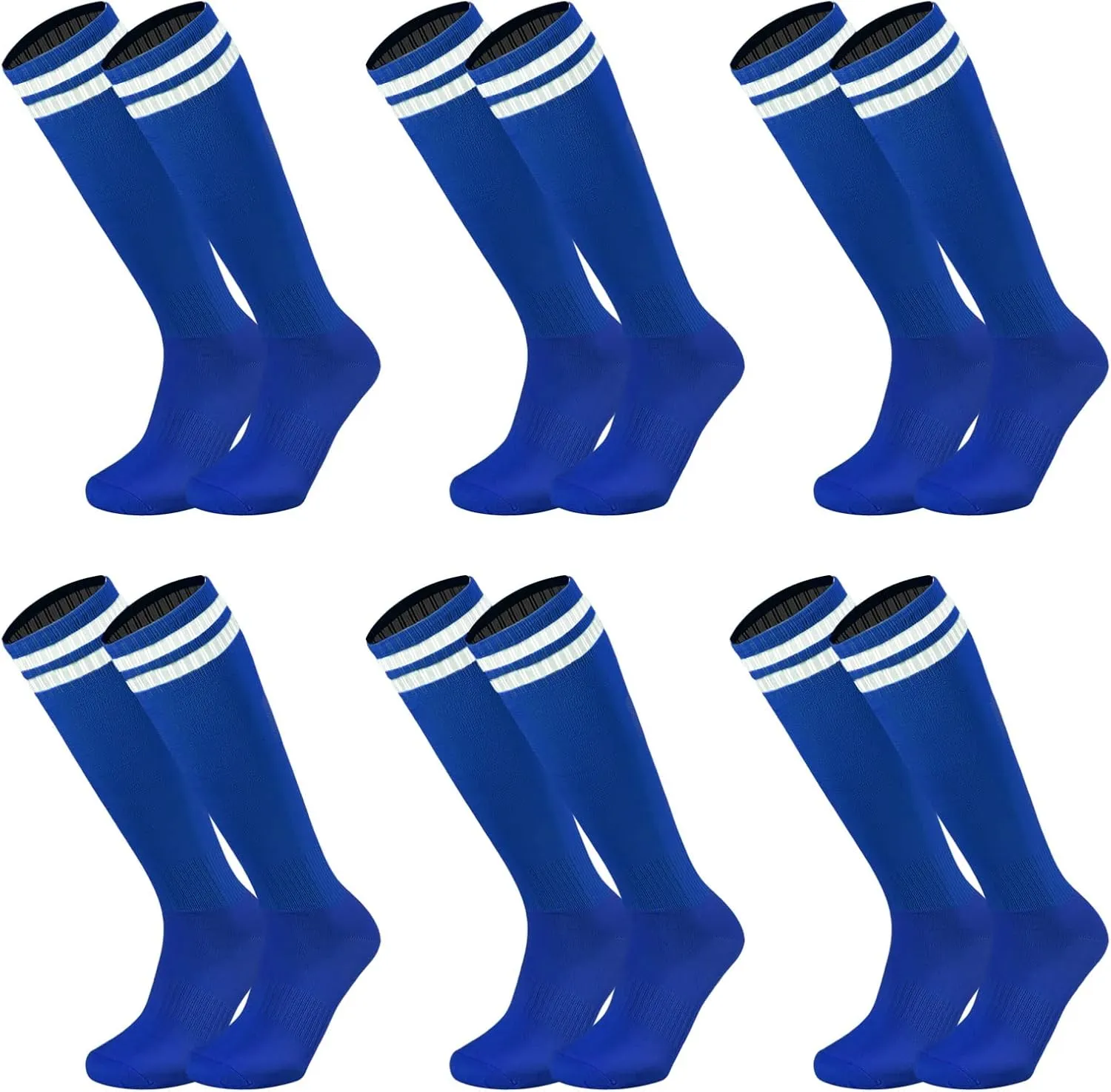 Ultrafun 6 Pairs Kids Youth Soccer Socks Solid Striped Knee High Tube Football Sports Socks for Boys Girls 6-12 Years Old