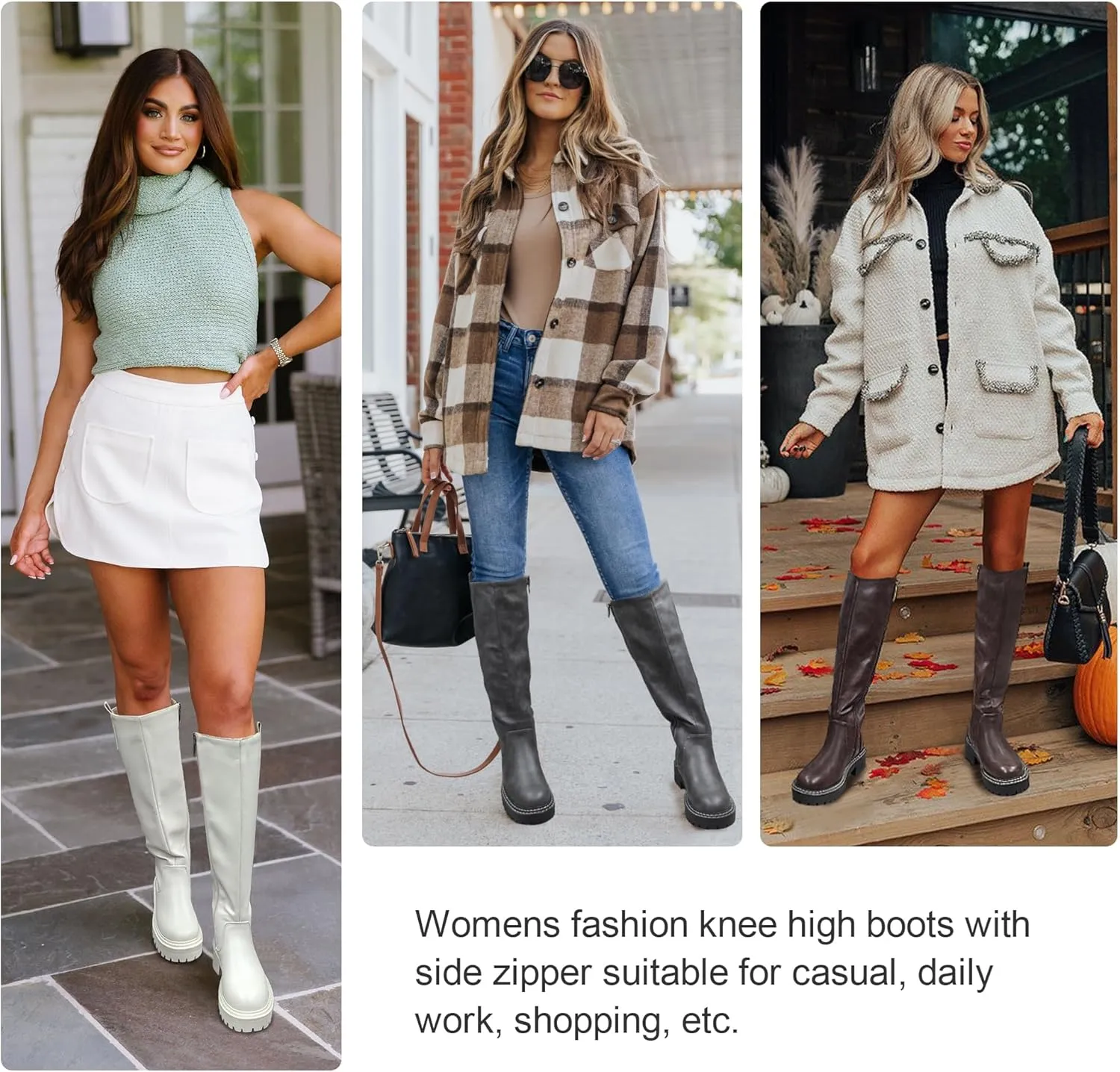 Vepose Womens 9658 Knee High Boots Low Heel, Platform Tall Boots with Side Zipper for Ladies
