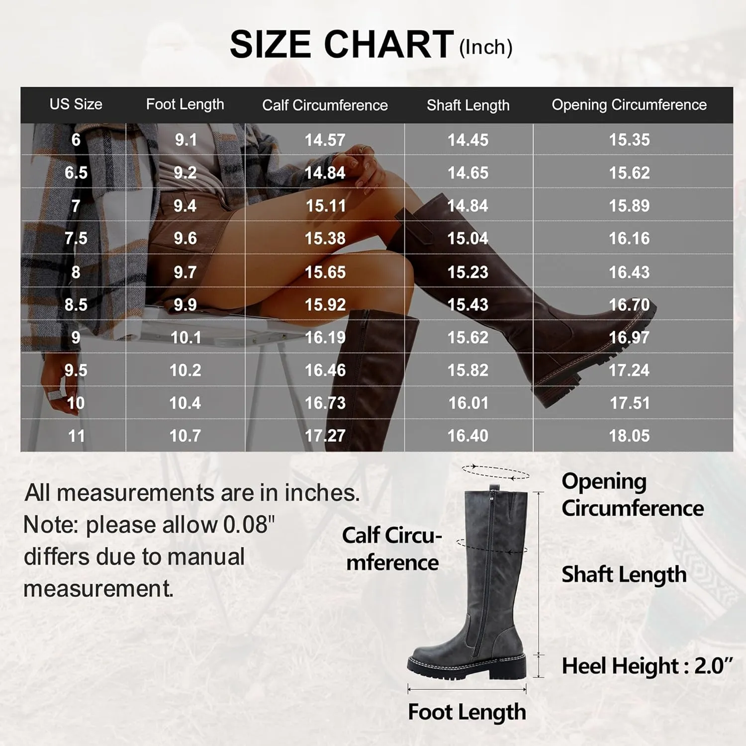 Vepose Womens 9658 Knee High Boots Low Heel, Platform Tall Boots with Side Zipper for Ladies