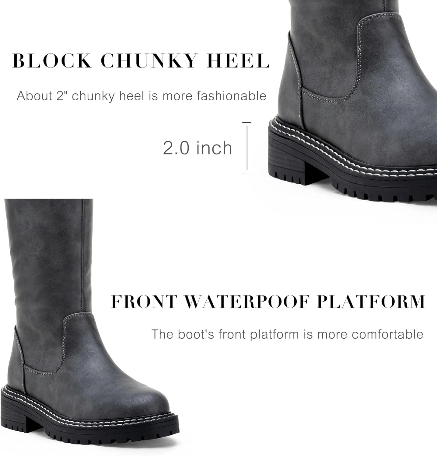 Vepose Womens 9658 Knee High Boots Low Heel, Platform Tall Boots with Side Zipper for Ladies