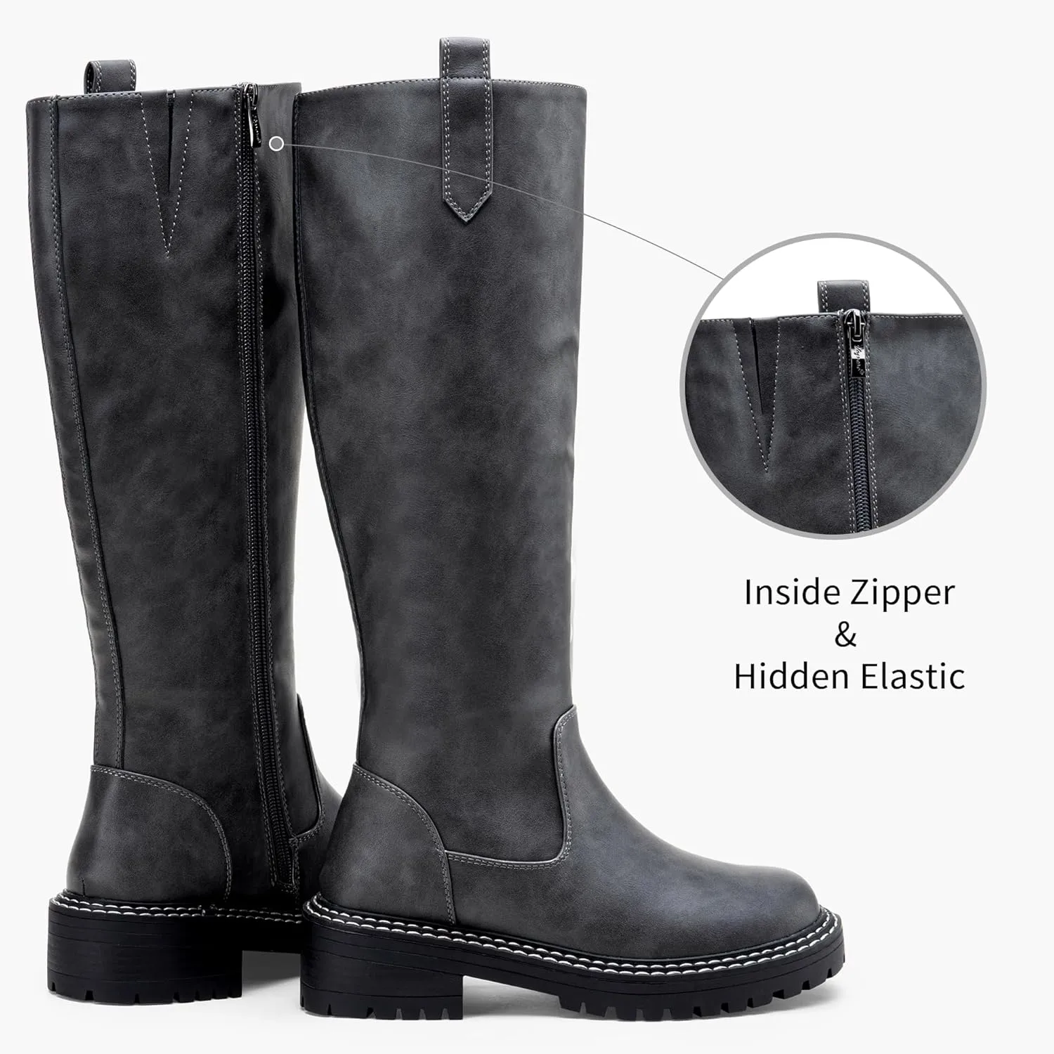 Vepose Womens 9658 Knee High Boots Low Heel, Platform Tall Boots with Side Zipper for Ladies