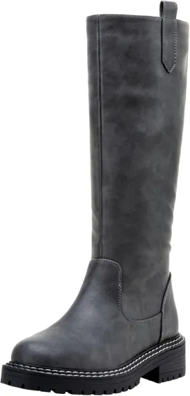 Vepose Womens 9658 Knee High Boots Low Heel, Platform Tall Boots with Side Zipper for Ladies