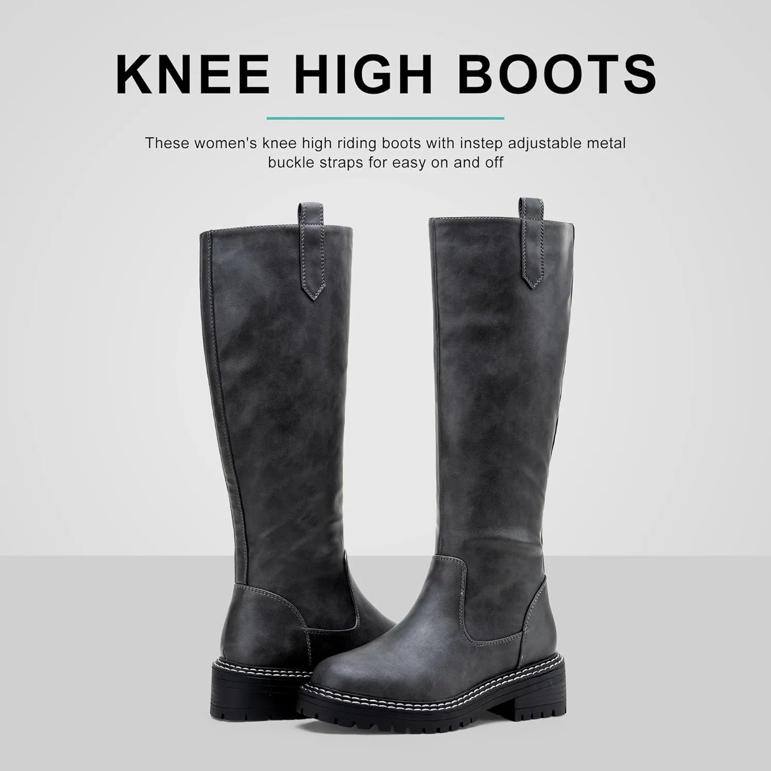 Vepose Womens 9658 Knee High Boots Low Heel, Platform Tall Boots with Side Zipper for Ladies