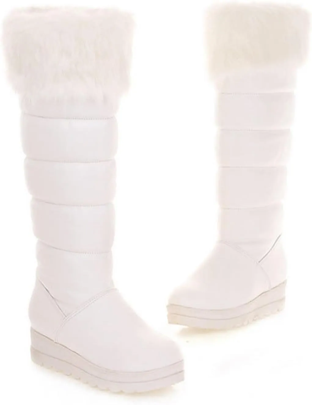 Women Winter Warm Fur Lined Knee High Down Snow Boots Outdoor Waterproof Rain Pull-On Cold-Resistant Comfy Platform Walking Snow Boot