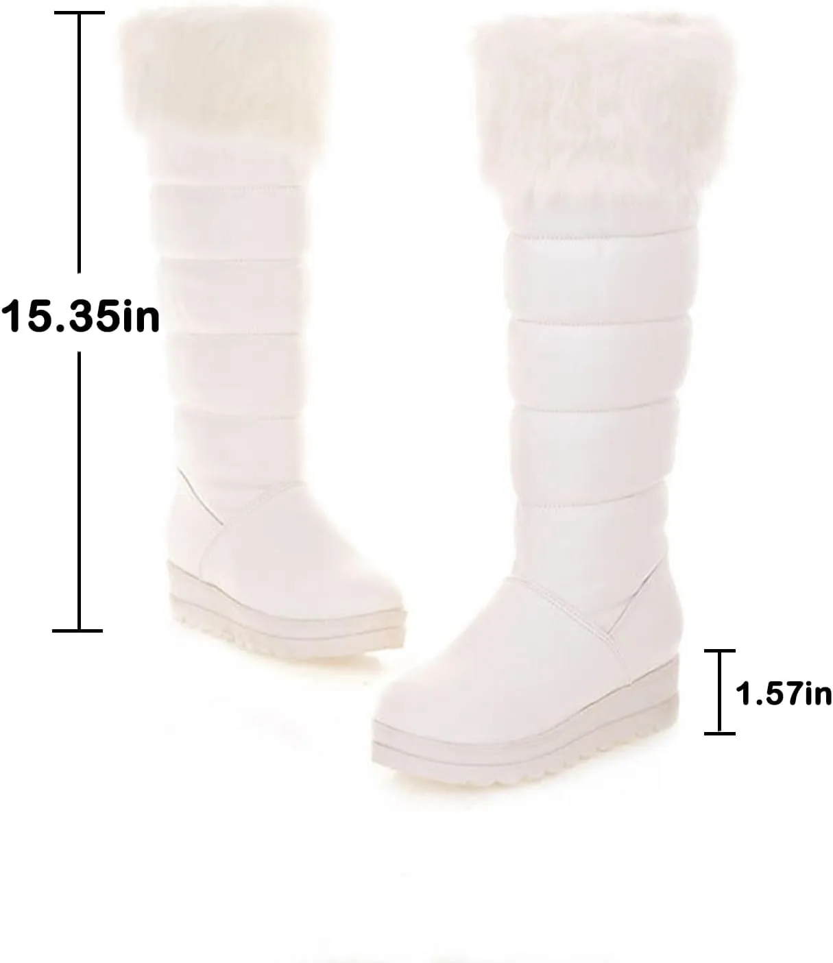 Women Winter Warm Fur Lined Knee High Down Snow Boots Outdoor Waterproof Rain Pull-On Cold-Resistant Comfy Platform Walking Snow Boot