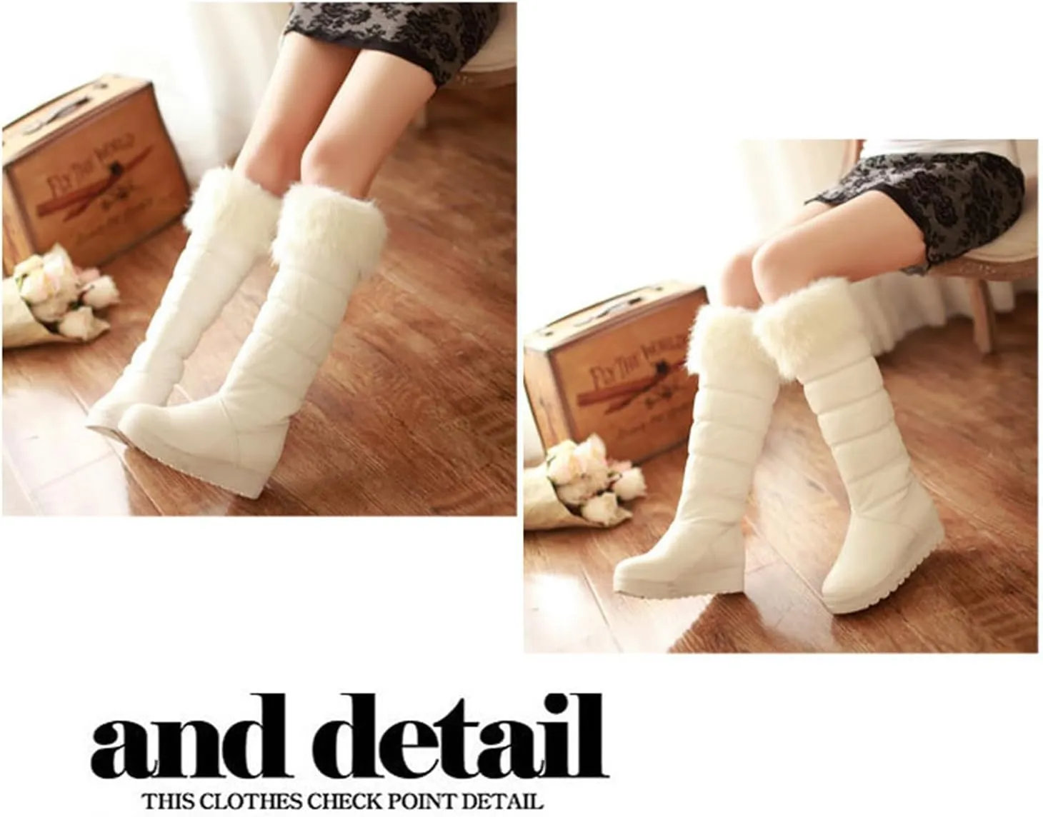 Women Winter Warm Fur Lined Knee High Down Snow Boots Outdoor Waterproof Rain Pull-On Cold-Resistant Comfy Platform Walking Snow Boot