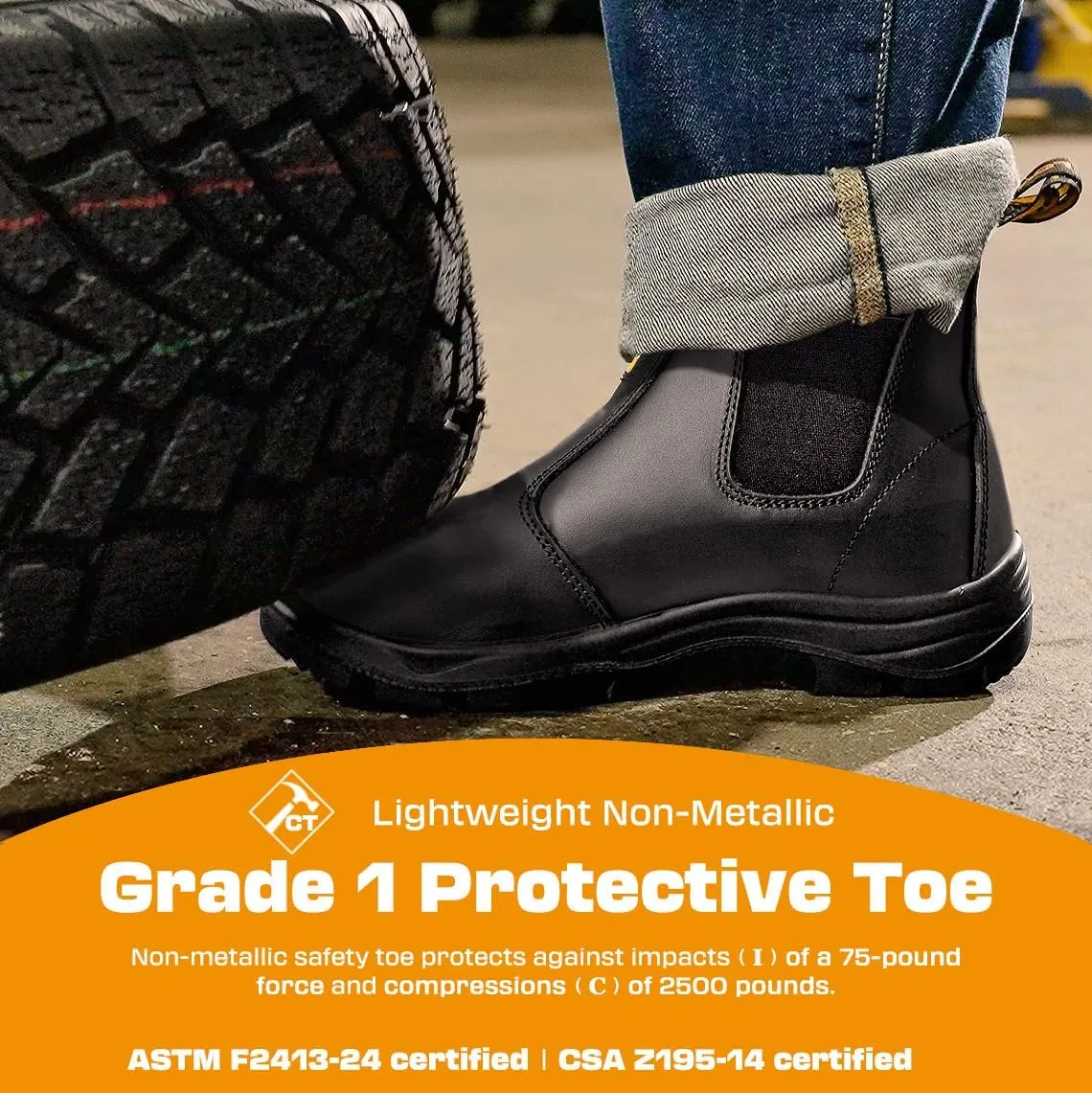 Women's ASTM & CSA Certified Composite Toe Chelsea Work Boots  100% Leather, Lightweight, I/C/EH/PR/ESR, Oil/Slip/Heat Resistant, Rubber Outsole, Safety Boots 666