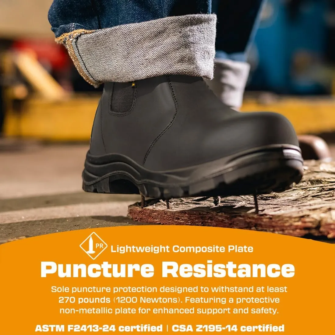 Women's ASTM & CSA Certified Composite Toe Chelsea Work Boots  100% Leather, Lightweight, I/C/EH/PR/ESR, Oil/Slip/Heat Resistant, Rubber Outsole, Safety Boots 666