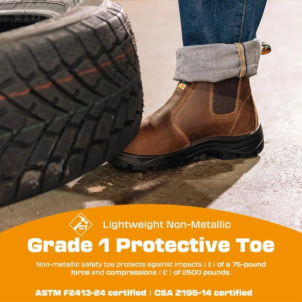 Women's ASTM & CSA Certified Composite Toe Chelsea Work Boots  100% Leather, Lightweight, I/C/EH/PR/ESR, Oil/Slip/Heat Resistant, Rubber Outsole, Safety Boots 666