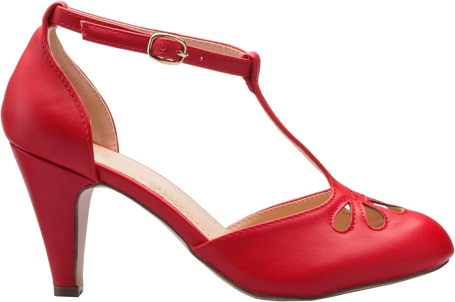 Women's Low Heels Mary Jane Pumps - Adorable Vintage Shoes- Unique Round Toe Design with an Adjustable T Strap