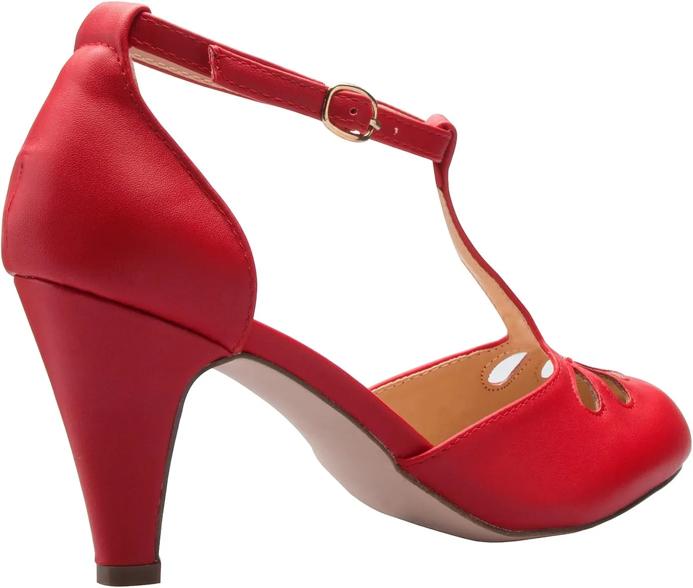 Women's Low Heels Mary Jane Pumps - Adorable Vintage Shoes- Unique Round Toe Design with an Adjustable T Strap