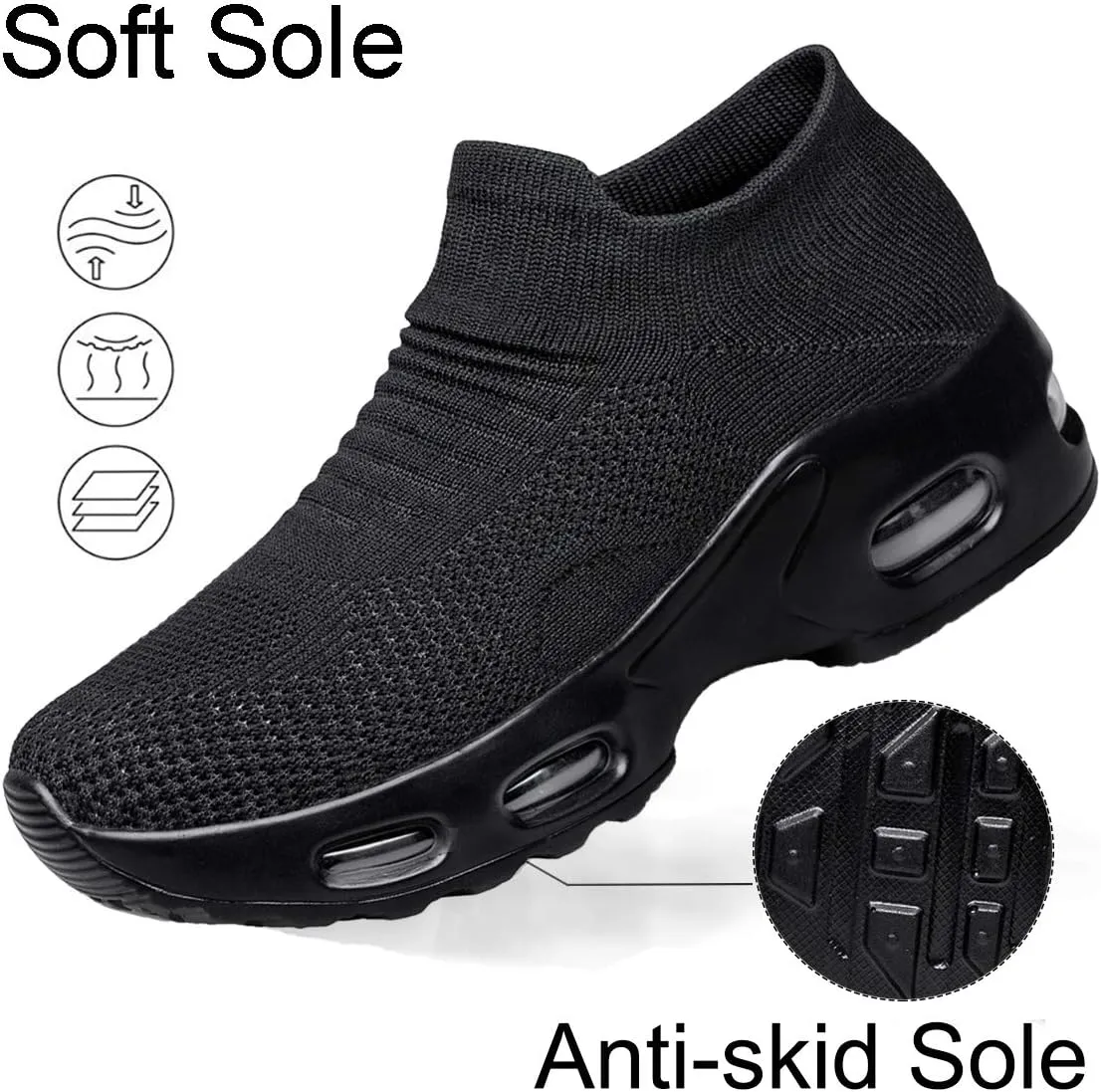 YHOON Women's Walking Shoes Slip-on - Sock Sneakers Ladies Nursing Work Air Cushion Mesh Casual Running Jogging Shoes