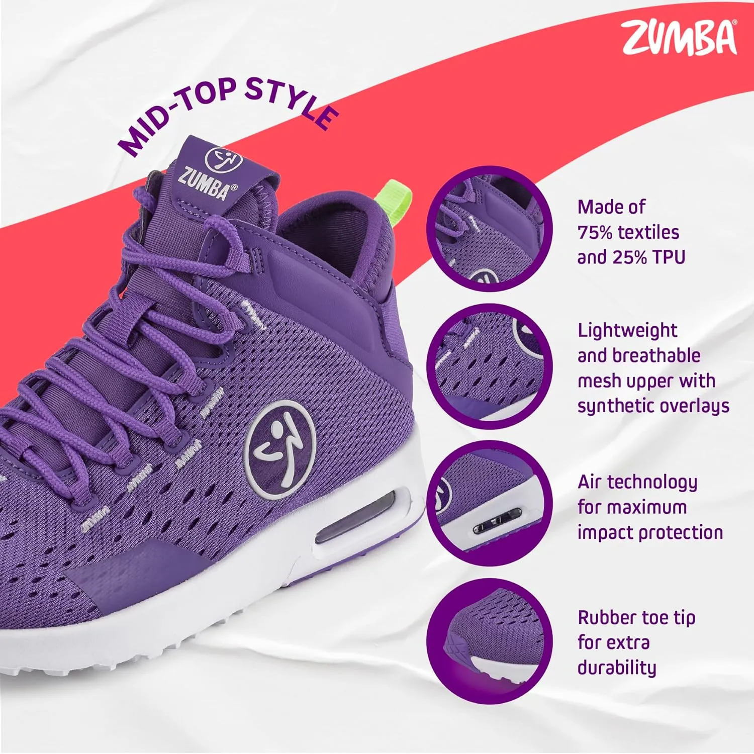 ZUMBA Air Funk Womens Dance Shoes, Mid-Top Fitness Sneakers