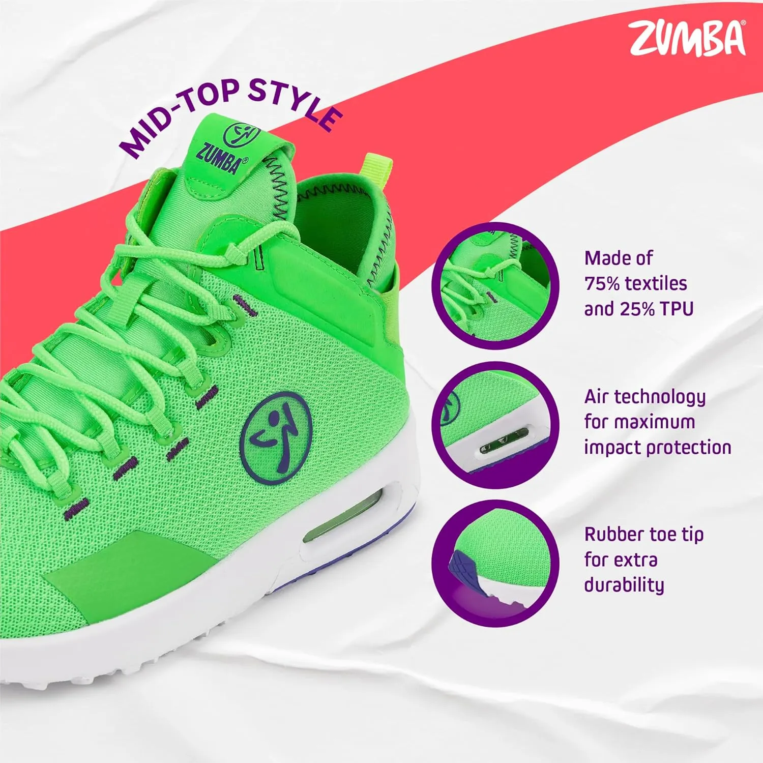 ZUMBA Air Funk Womens Dance Shoes, Mid-Top Fitness Sneakers