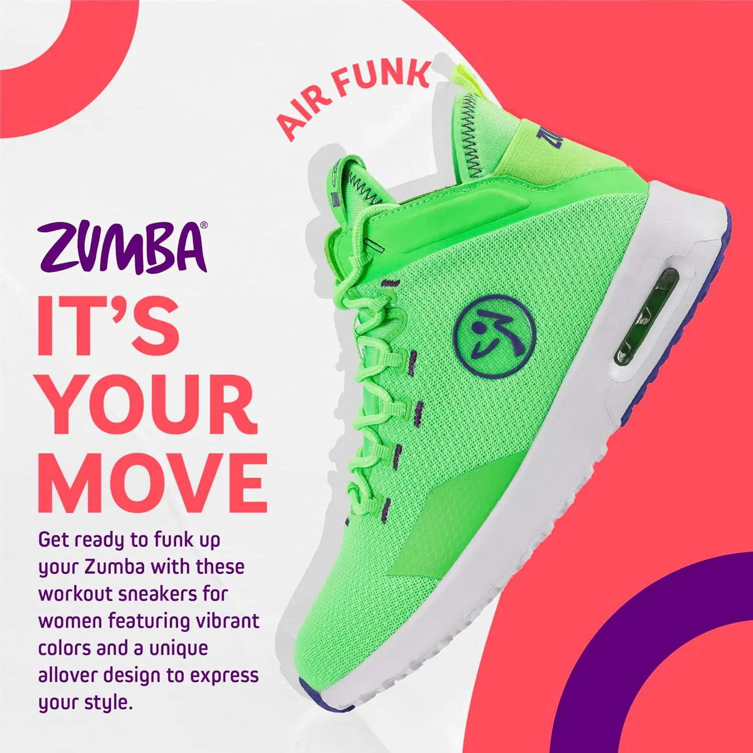 ZUMBA Air Funk Womens Dance Shoes, Mid-Top Fitness Sneakers