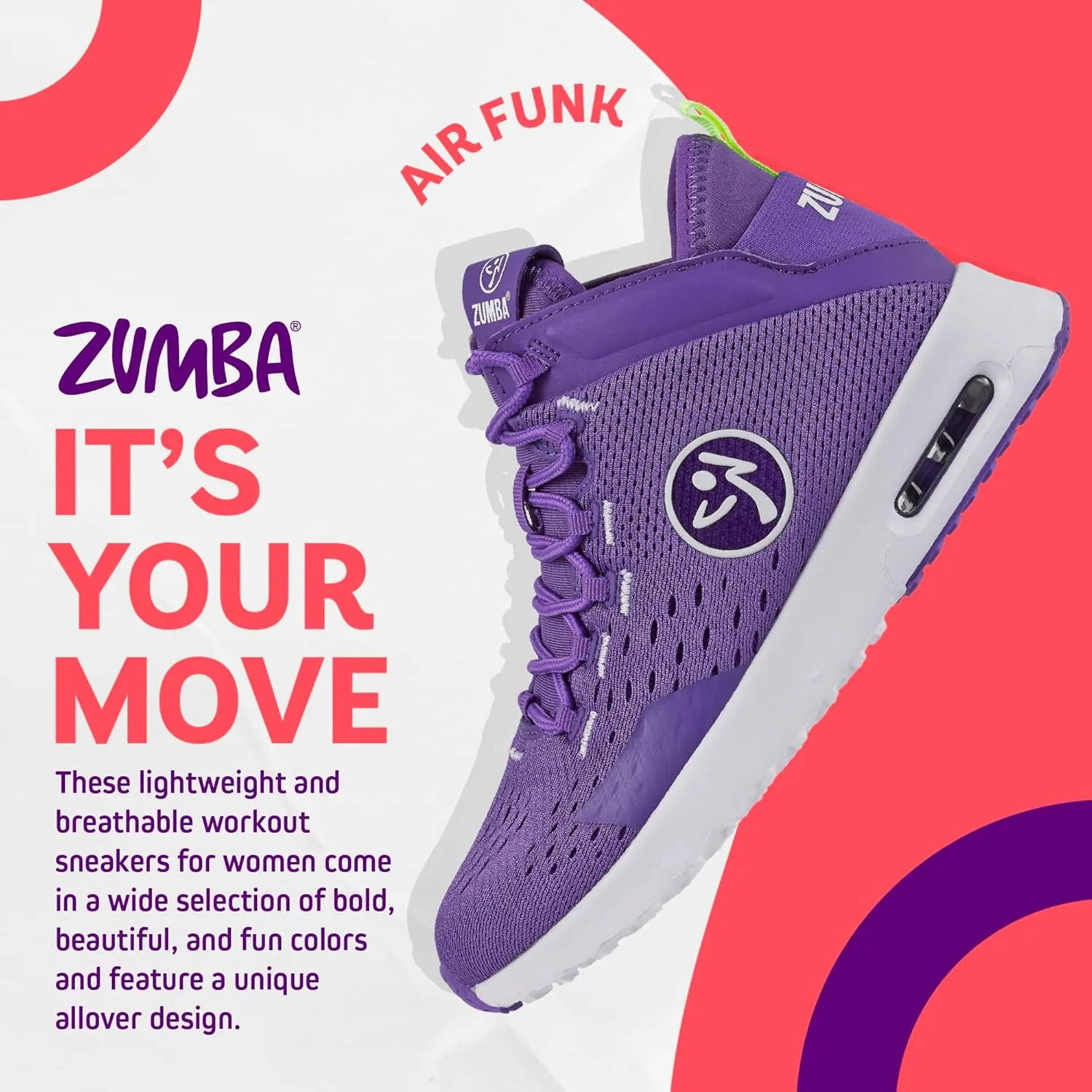 ZUMBA Air Funk Womens Dance Shoes, Mid-Top Fitness Sneakers